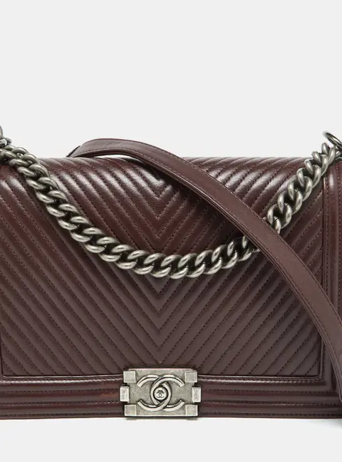 Chanel Burgundy Chevron Quilted Leather New Medium Boy Flap Bag
