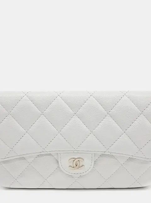Chanel Classic Flap Phone Holder With Chain White Caviar Leather Crossbody Bag
