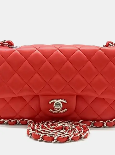 Chanel Classic Mini Red Lambskin Leather Crossbody Bag
