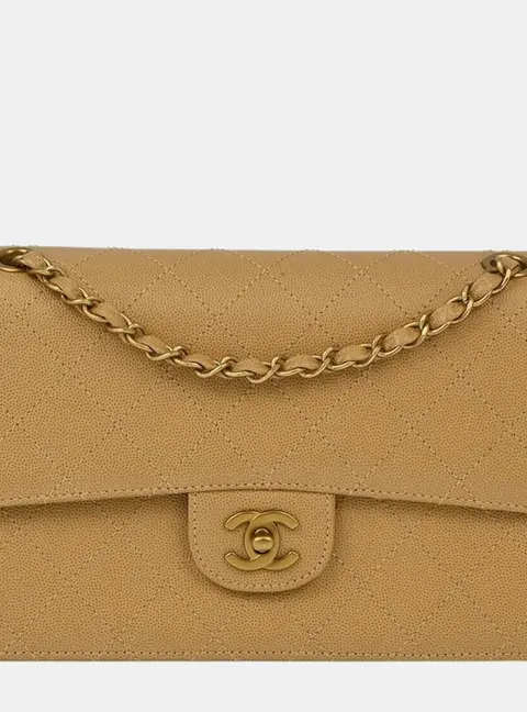 Chanel Classic Medium Beige Caviar Leather Single Flap Shoulder Bag