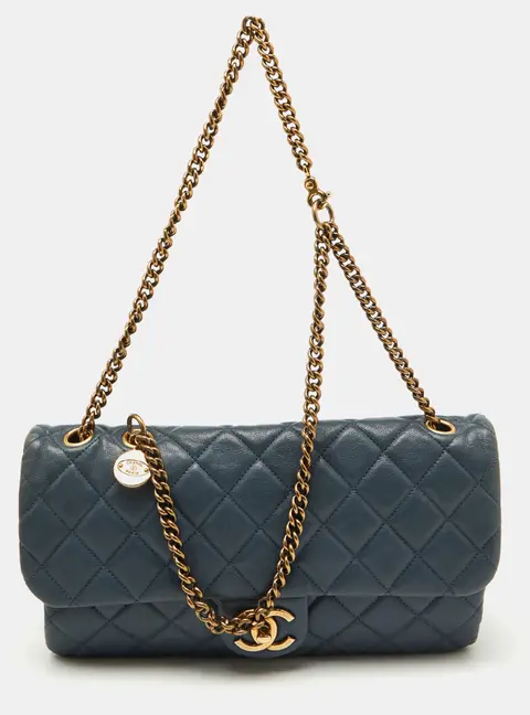 Chanel Blue Quilted Leather CC Crown Flap Bag