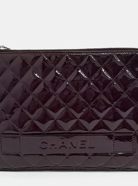 Chanel Brilliant Burgundy Quilted Patent Leather iPad Case Bag