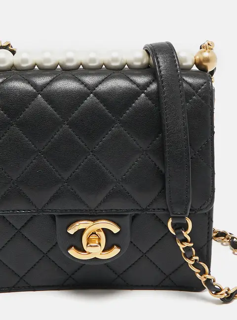 Chanel Black Quilted Leather Chic Pearl Crossbody Bag