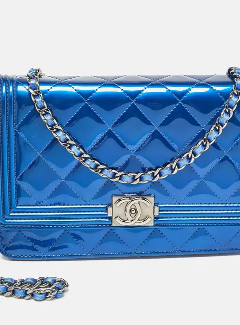 Chanel Boy Blue Patent Leather and Patent Leather Wallet On Chain