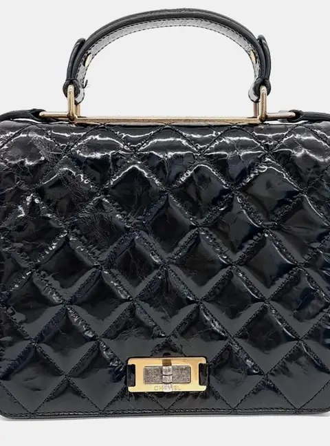 Chanel Rita Small Black Glazed Calfskin Leather Top Handle Bag