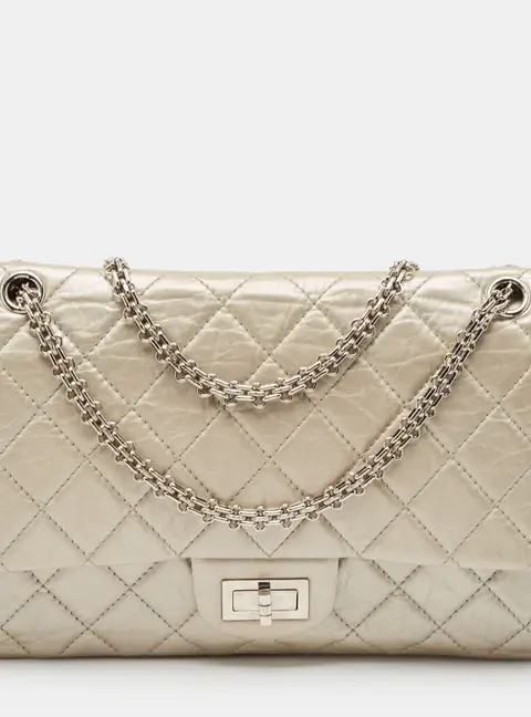 Chanel Silver Quilted Aged Leather 227 Reissue 2.55 Flap Bag