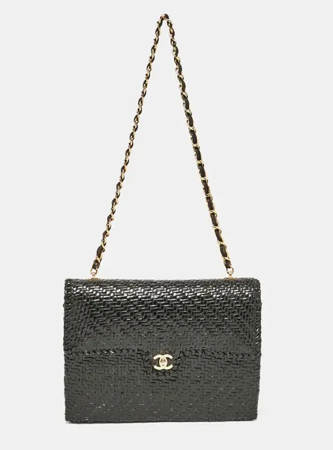 Chanel Large Black Leather and Wicker Shoulder Bags
