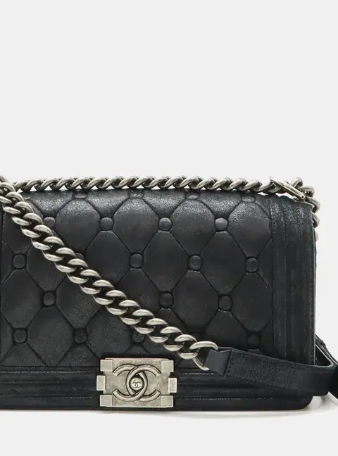 Chanel Black Suede and Leather Boy Shoulder Bag