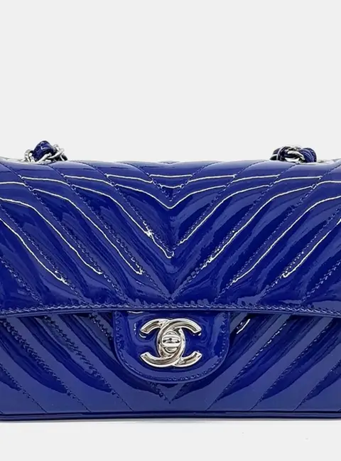 Chanel Classic Mini Blue Patent Leather Crossbody Bag