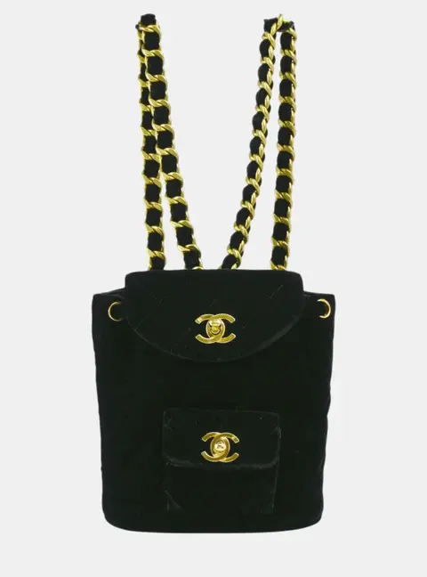 Chanel Duma Small Black Velvet Backpack Bag