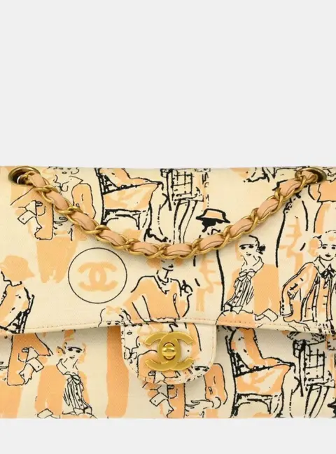 Chanel Karl Lagerfeld Sketches 2003 Medium Peach White Canvas Classic Double Flap Shoulder Bag