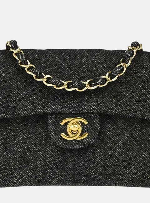 Chanel Classic Mini Square Black Denim Flap Bag