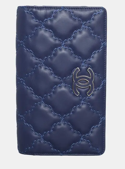 Chanel Hampton Blue Lambskin Leather Bifold Wallet Bag