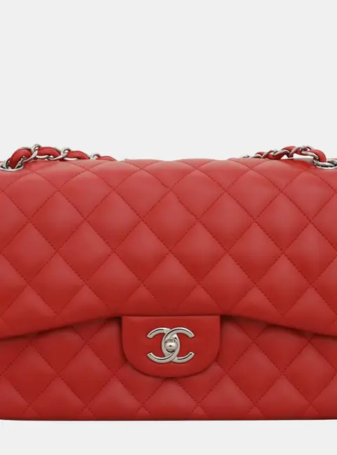 Chanel Classic Jumbo Red Lambskin Leather Shoulder Bag