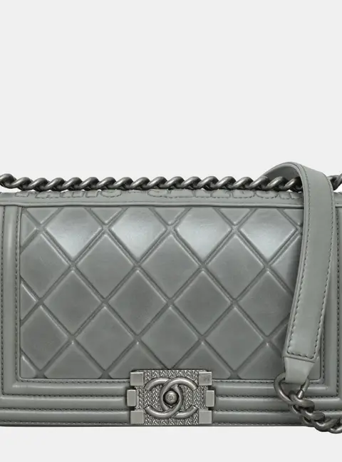 Chanel Boy Medium Grey Calfskin Leather Flap Bag