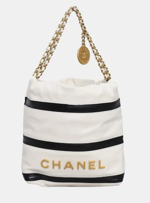 Chanel Mini 22 Black White Lambskin Leather Shoulder Bag