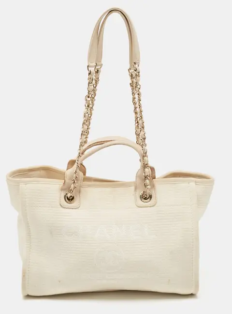 Chanel Light Beige Canvas and Leather Small Deauville Shopper Tote