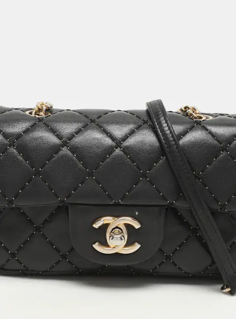 Chanel Black Quilted Patent Leather Extra Mini CC Paris-Salzburg Classic Flap Bag