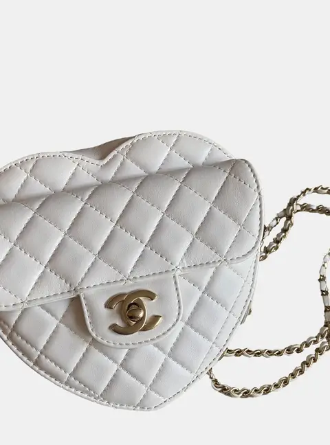 Chanel CC In Love Large White Quilted Lambskin Leather Crossbody Bag