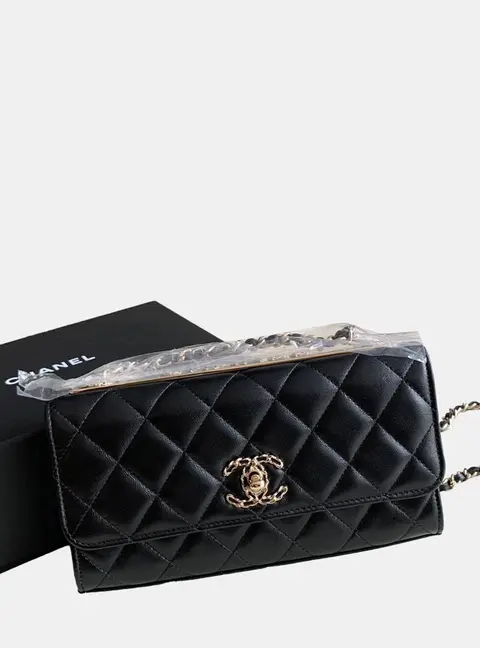 Chanel Trendy CC WOC Black Lambskin Leather Wallet on Chain Bag