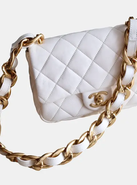 Chanel Candy Chain Flap White Lambskin Leather Shoulder Bag