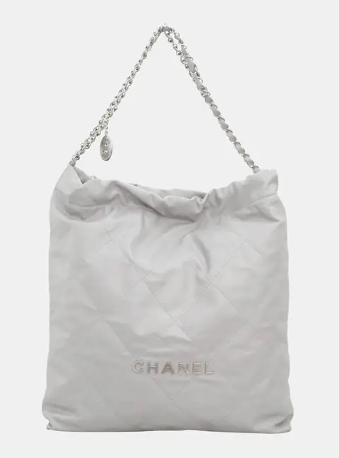 Chanel 22 Large Light Grey Calfskin Leather Shoulder Bag