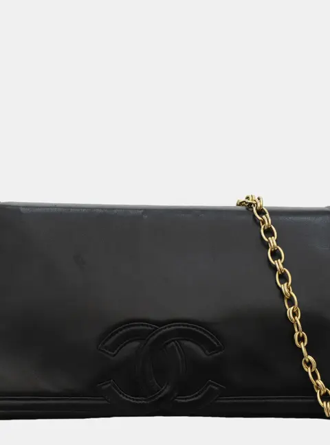 Chanel Timeless Flap Clutch Black Leather Shoulder Bag