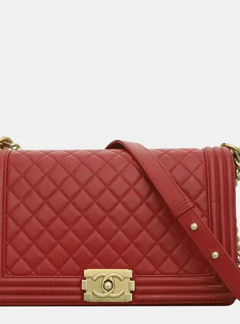 Chanel Boy New Medium Red Lambskin Leather Shoulder Bag