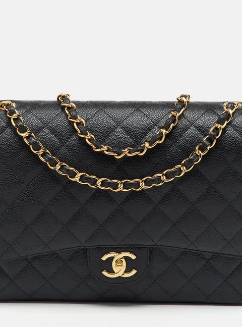 Chanel Black Quilted Caviar Leather Maxi Classic Double Flap Bag