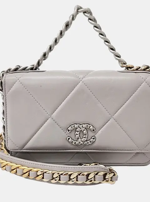 Chanel 19 Wallet On Chain Grey Lambskin Leather Crossbody Bag