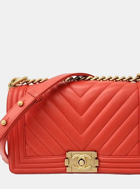 Chanel Boy Old Medium Red Calfskin Leather Shoulder Bag
