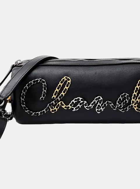 Chanel Chain Signature 20S Black Calfskin Leather Bowling Bag