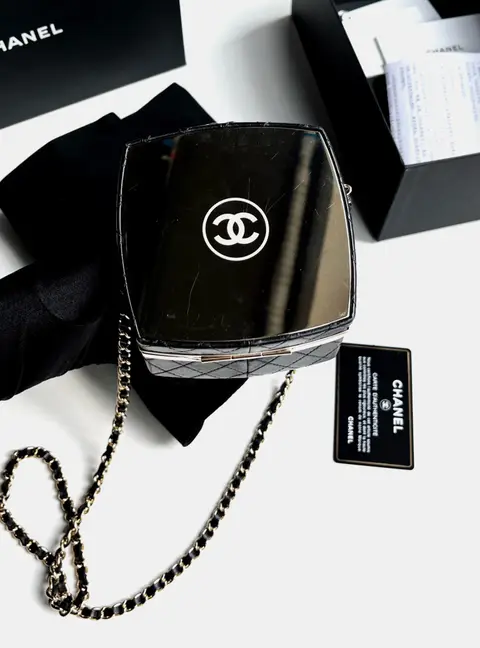 Chanel Mirror Finish Box Shoulder Bag Black Lambskin Leather Crossbody Bag