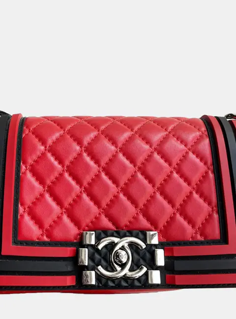 Chanel Le Boy Small Red Lambskin Leather Shoulder Bag