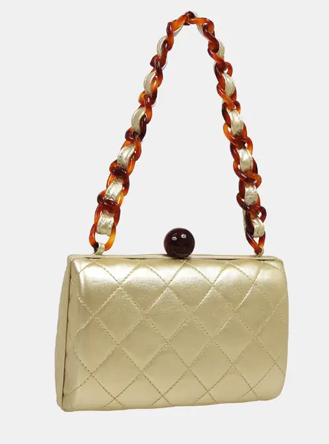 Chanel Quilted Shoulder Bag Gold Leather Shoulder Bag