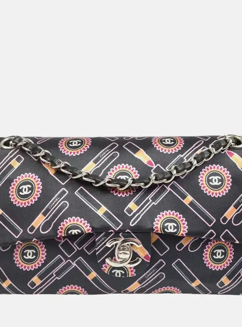 Chanel Lipstick Classic Single Flap Medium Black Pink Satin Shoulder Bag