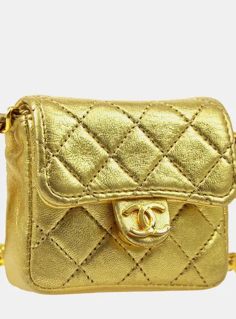 Chanel Classic Flap Micro Gold Lambskin Leather Shoulder Bag