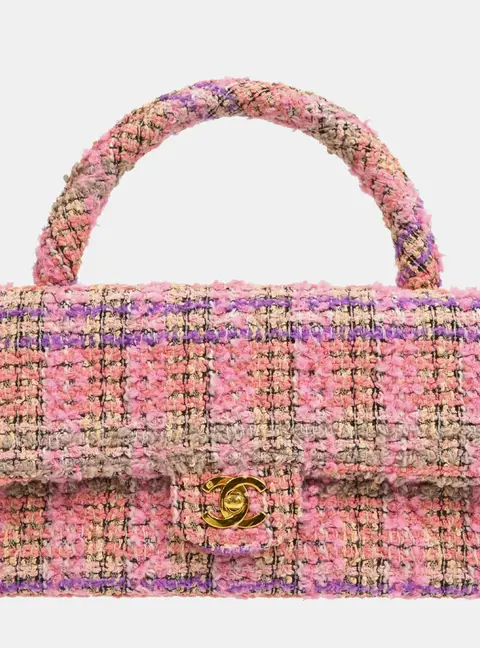 Chanel Vintage 1995 Kelly Pink Multi Tweed Wool Top Handle Bag
