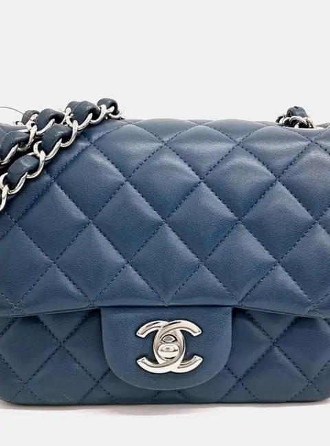 Chanel Classic Mini Square Blue Lambskin Leather Crossbody Bag