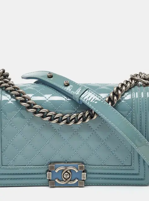Chanel Boy Medium Blue Leather and Patent Leather Shoulder Bags