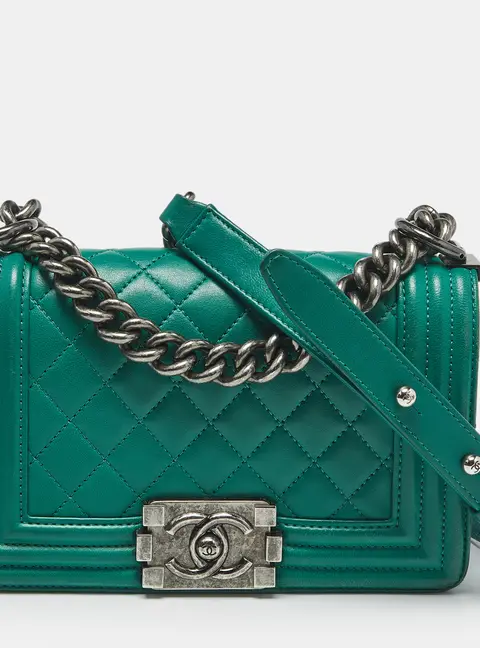 Chanel Green Quilted Leather Small Boy Flap Bag