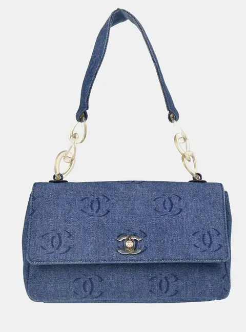 Chanel Vintage CC Embossed Blue Denim Acrylic Link Shoulder Bag