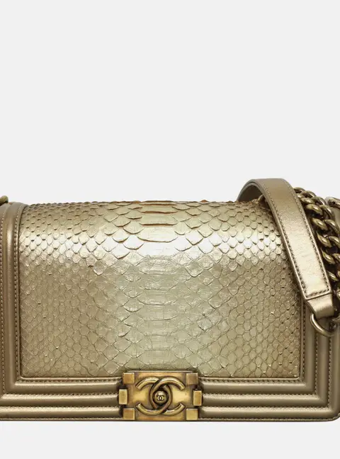 Chanel Boy Old Medium Gold Python Leather Crossbody Bag