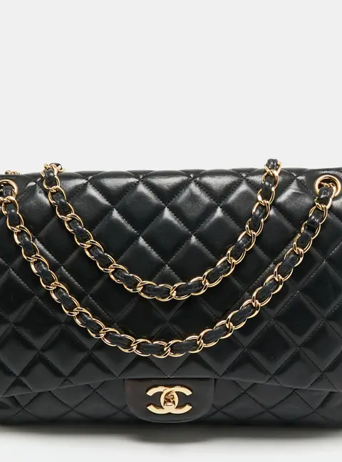 Chanel Black Quilted Lambskin Leather Maxi Classic Single Flap Bag