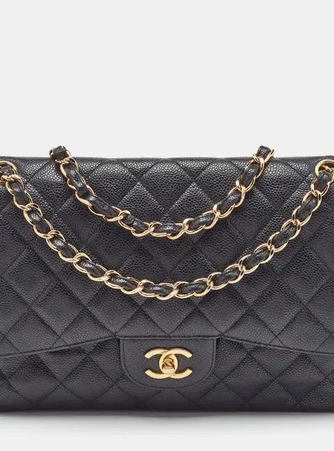 Chanel Black Quilted Caviar Leather Jumbo Classic Double Flap Bag