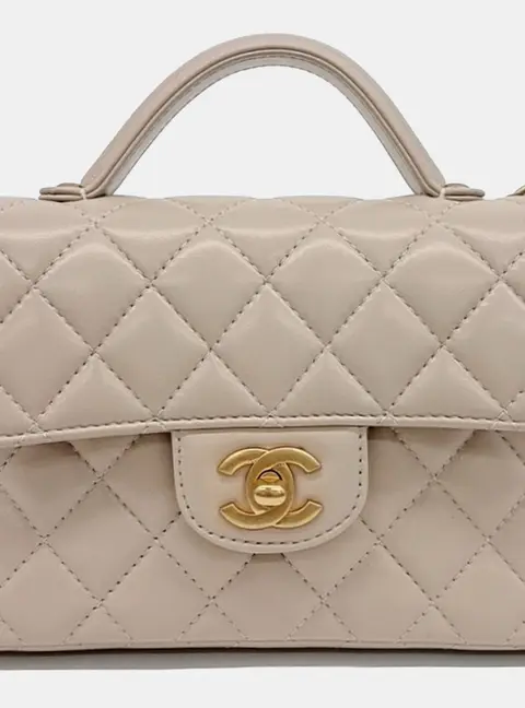 Chanel Mini Light Beige Lambskin Quilted Top Handle Bag