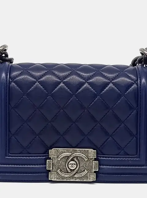 Chanel Boy Small Navy Blue Calfskin Leather Shoulder Bag