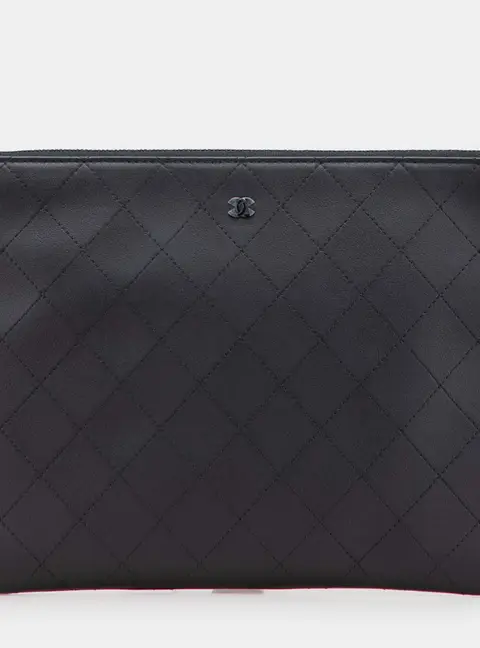 Chanel Black Medium Stitched Calfskin CC Cosmetic Case Clutch Bag