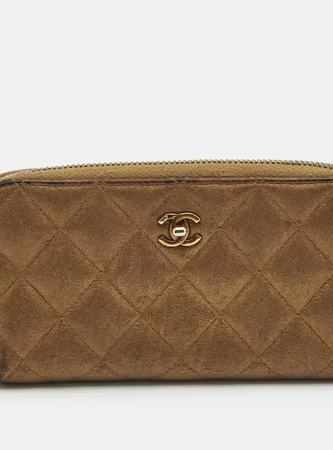 Chanel Gold Quilted Leather CC Zip Around Wallet