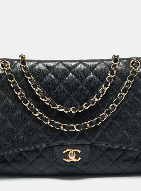 Chanel Black Quilted Caviar Leather Maxi Classic Single Flap Bag